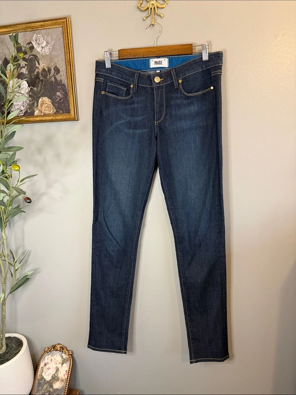 Paige Skyline Skinny Jeans Women’s 29 Dark Wash Mid Rise Stretch Premium Denim - Picture 2 of 9